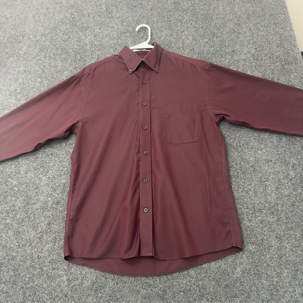 Enro Shirt Mens M Burgundy Cotton Non-Iron Button Down Long Sleeve Office Style